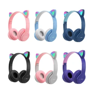 Bluetooth-Compatible Cat Ear Headphones with Over-Ear Glow Light